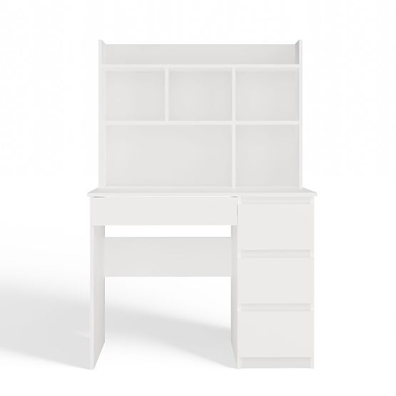 MIJAS Jobb Oldali Íróasztal Felépítménnyel Matt Fehér 4 Fiók 4 Polc Irodába Szobába