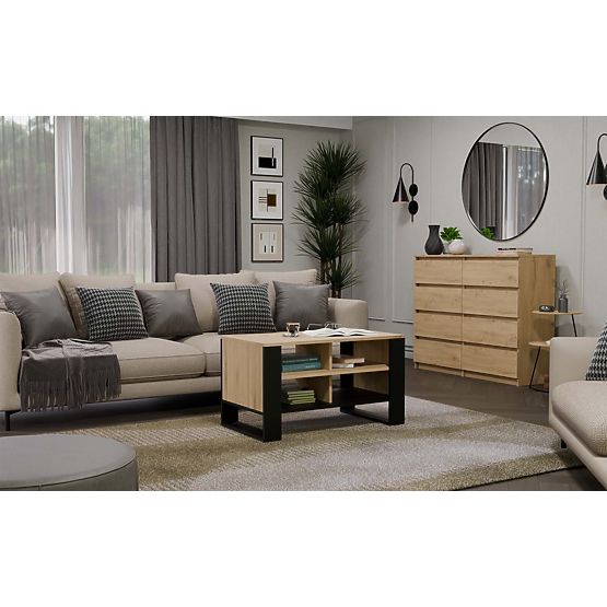 Modern 4P Dohányzóasztal TÖLGY ARTISAN FEKETE