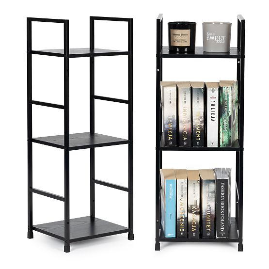 Modern fa polc fém kerettel LOFT 3 polc fekete