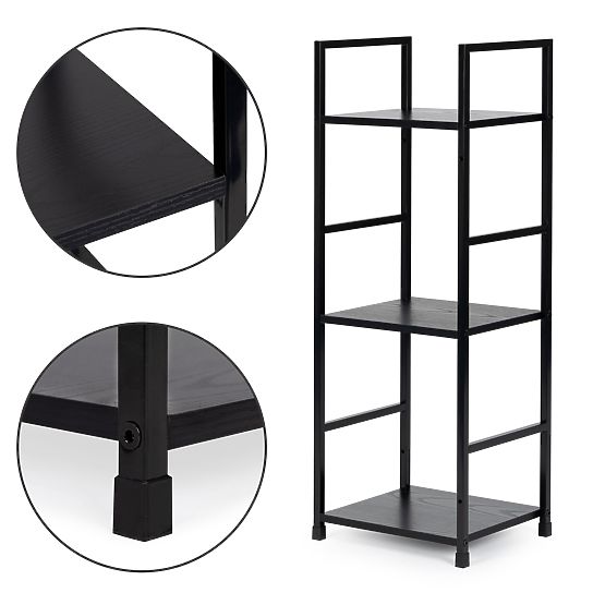 Modern fa polc fém kerettel LOFT 3 polc fekete