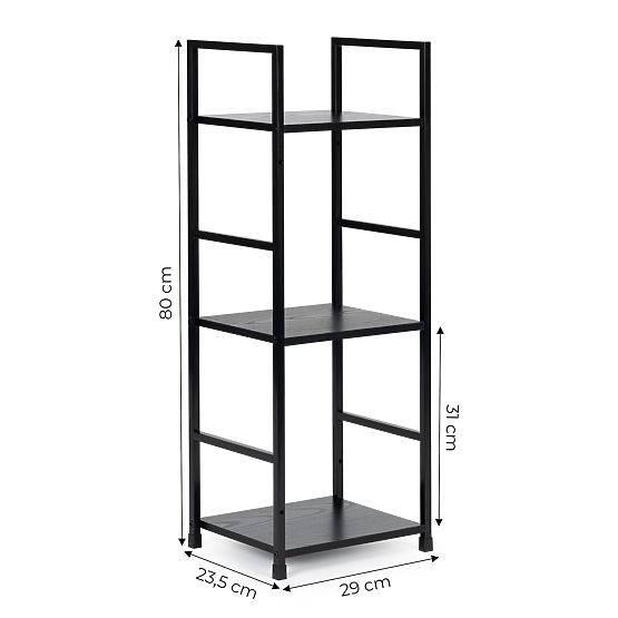 Modern fa polc fém kerettel LOFT 3 polc fekete