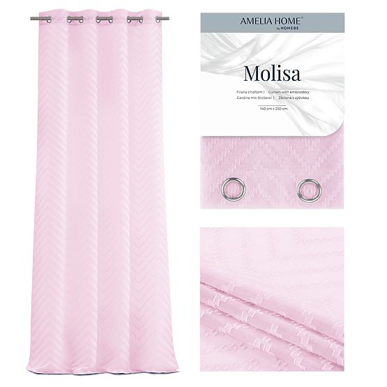 MOLISA rózsaszín függöny hímzett boho minta ezüst karikák voál 140x270 ameliahome