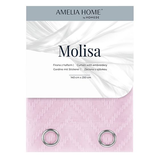 MOLISA rózsaszín függöny hímzett boho minta ezüst karikák voál 140x270 ameliahome