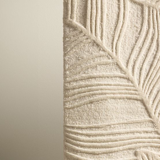 Mona téglalap alakú, tuftált, gyapjú, krémszínű szőnyeg, levelekkel, Szőnyeg mérete: 190x290