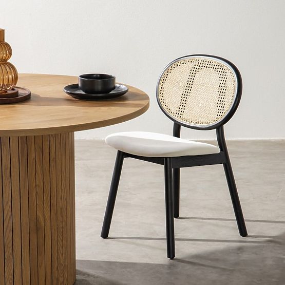 Monet fa szék bécsi fonattal, rattan, bársony, fekete/ecru