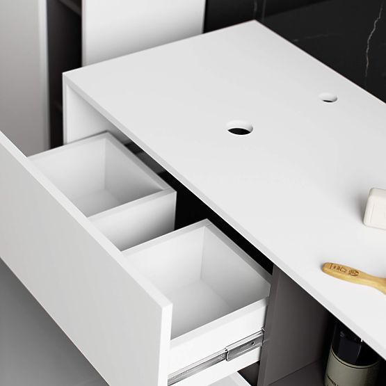 MOSDÓ ALATTI SZEKRÉNY NYÍLÁSOKKAL VAMI W90 UM 2SZ 2P FEHÉR / GRAFIT SZÜRKE