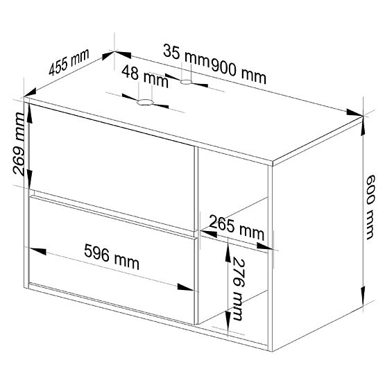 MOSDÓ ALATTI SZEKRÉNY NYÍLÁSOKKAL VAMI W90 UM 2SZ 2P TÖLGY CRAFT / FEKETE
