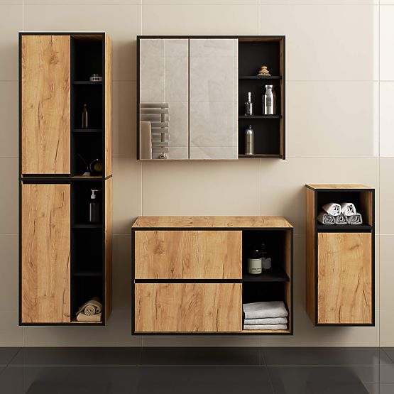 MOSDÓ ALATTI SZEKRÉNY NYÍLÁSOKKAL VAMI W90 UM 2SZ 2P TÖLGY CRAFT / FEKETE