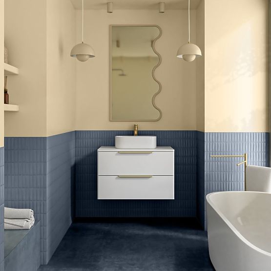 Mosdó alatti szekrény Tidea 80 cm, fehér, arany fogantyúk