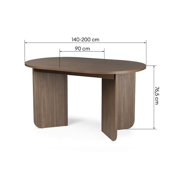 Mou 140-200 cm-es kihúzható asztal, Lincoln dió, ovális lap