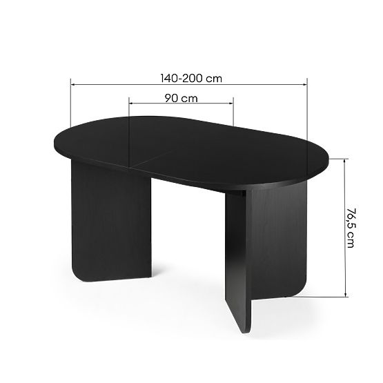 Mou kinyitható asztal 140-200 cm, fa struktúrájú fekete, ovális lap