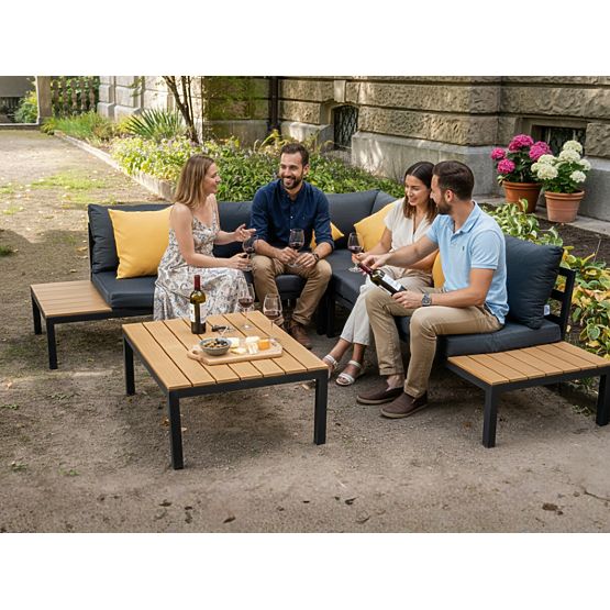 Nagy alumínium sarokszett asztallal MASSIMO fekete