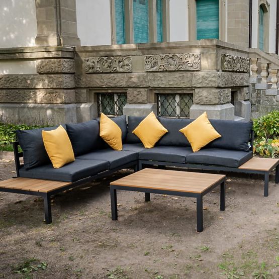 Nagy alumínium sarokszett asztallal MASSIMO fekete