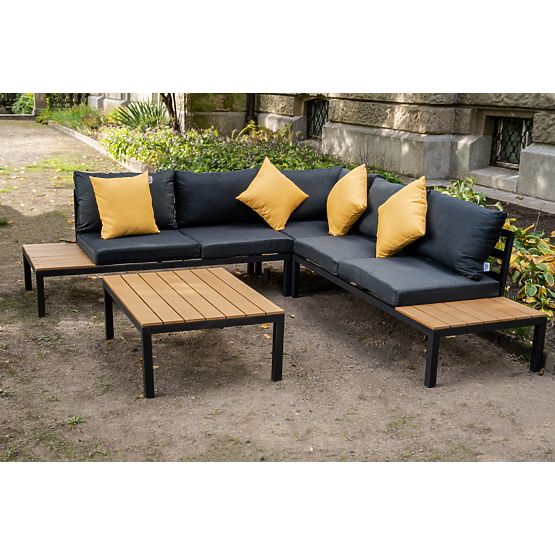 Nagy alumínium sarokszett asztallal MASSIMO fekete