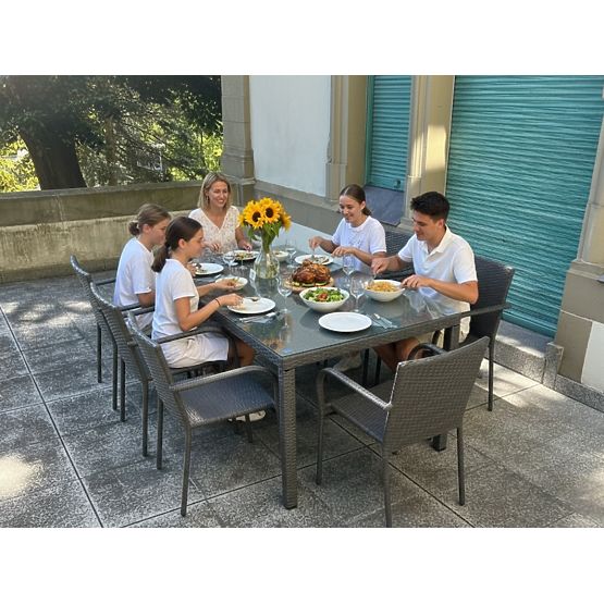 Nagy étkezőgarnitúra technoratánból (8 szék + nagy asztal) SOTTILE szürke