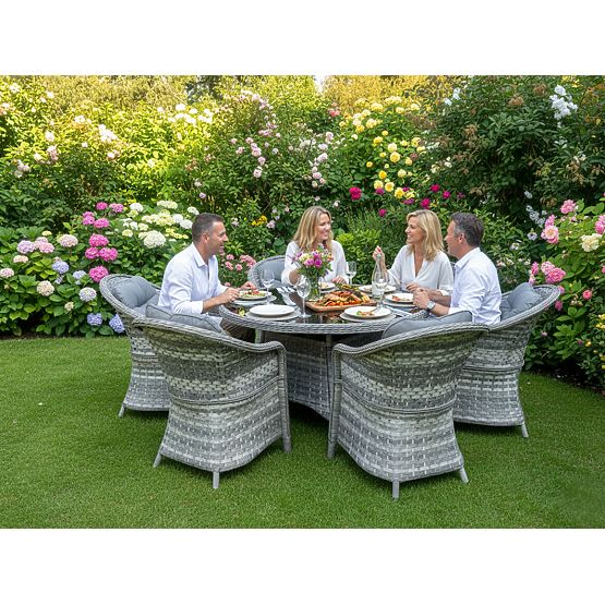 Nagy étkezőgarnitúra technorattanból (6 szék + asztal) MODERNO világosszürke