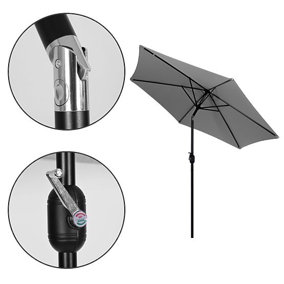 Nagy ferde kerti napernyő kurblival, 6 bordás, szürke, 270 cm