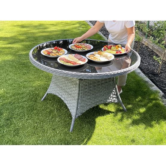 Nagy kerek asztal technorattanból MODERNO világosszürke