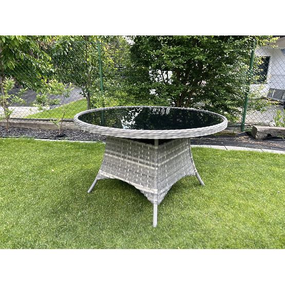 Nagy kerek asztal technorattanból MODERNO világosszürke