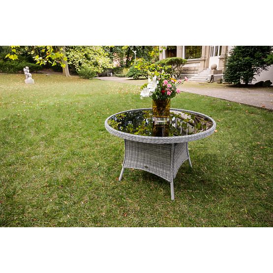 Nagy kerek asztal technorattanból MODERNO világosszürke