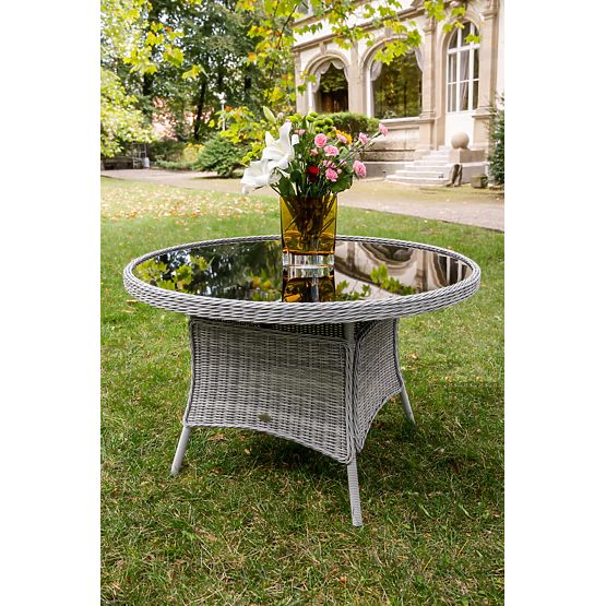 Nagy kerek asztal technorattanból MODERNO világosszürke