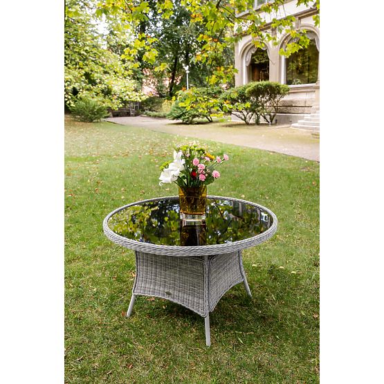 Nagy kerek asztal technorattanból MODERNO világosszürke