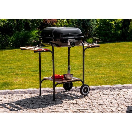 Nagy kerti grill állítható rácsokkal és fa polcokkal