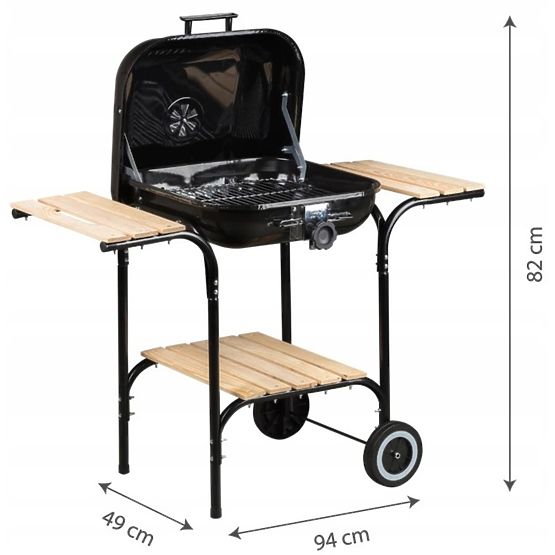 Nagy kerti grill állítható rácsokkal és fa polcokkal