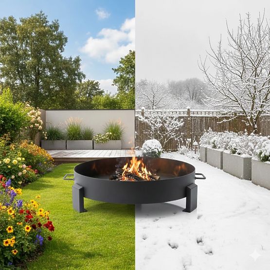 Nagy, masszív kerti öntöttvas tűzrakóhely 60 cm fogantyúkkal, ideális tábortűzhöz