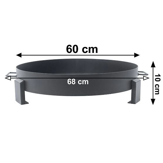 Nagy, masszív kerti öntöttvas tűzrakóhely 60 cm fogantyúkkal, ideális tábortűzhöz
