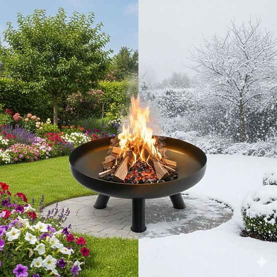 Nagy, masszív öntöttvas kerti tűzrakóhely 60 cm táborozáshoz