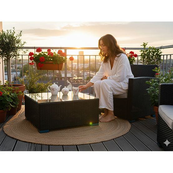 Négyzet alakú asztal fekete technorattanból