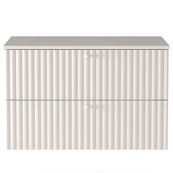 Nelli 80 cm-es mosdó alatti szekrény, kasmír, bordázott, arany fogantyúk