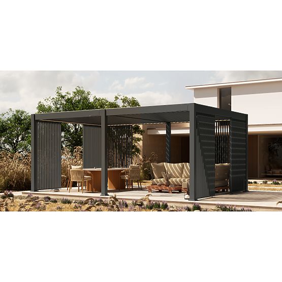 Önállóan álló Lumera kerti pergola alumíniumból, 4x6 m, bioklimatikus, LED világítással, elektromos