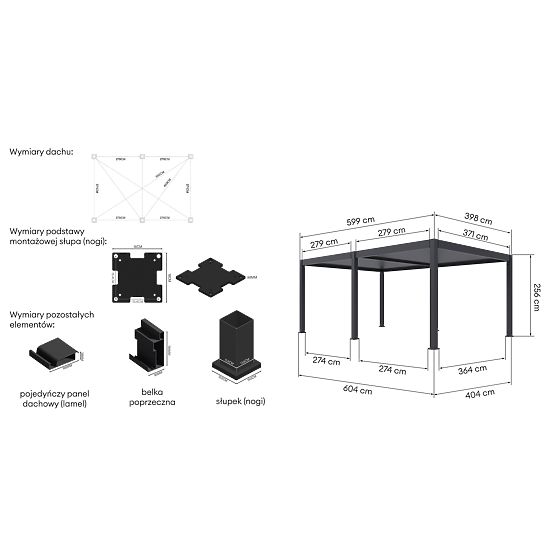 Önállóan álló Lumera kerti pergola alumíniumból, 4x6 m, bioklimatikus, LED világítással, elektromos