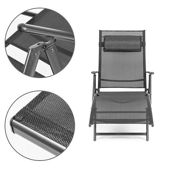 Összecsukható kerti strandnyugágy állítható háttámlával, acél szerkezet, szürke MultiGarden