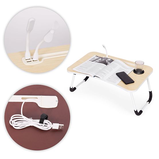 Összecsukható laptopállvány 60x40 cm lámpával és ventilátorral ModernHome