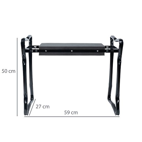 Összecsukható térdelő kerti szék szerszámtartó övvel és 2 szervezővel