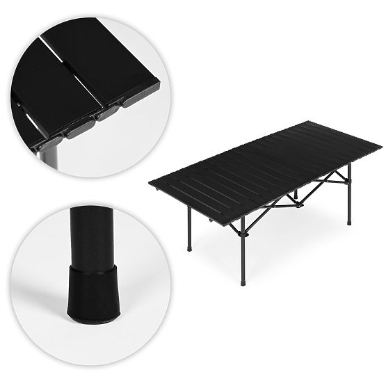 Összecsukható túraasztal 120x55 cm kempingezéshez, táskával, fekete MultiGarden
