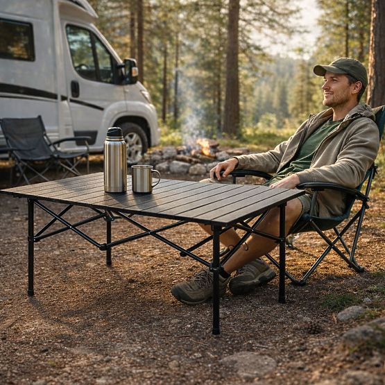 Összecsukható túraasztal 95x55 cm kempingezéshez táskával fekete MultiGarden