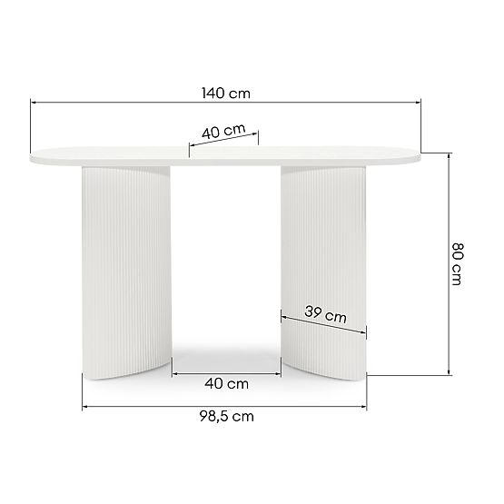 Pauline íróasztal/konzol 140 cm, fehér, lamellákkal