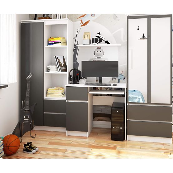 PIKSEL SZÁMÍTÓGÉPASZTAL FEHÉR / SZÜRKE - BAL