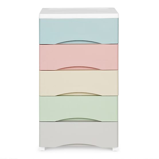 Polc 5 kihúzható fiókkal, kerekes lábakkal, színes fiókokkal ModernHome