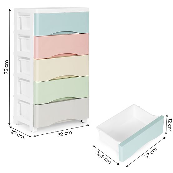 Polc 5 kihúzható fiókkal, kerekes lábakkal, színes fiókokkal ModernHome