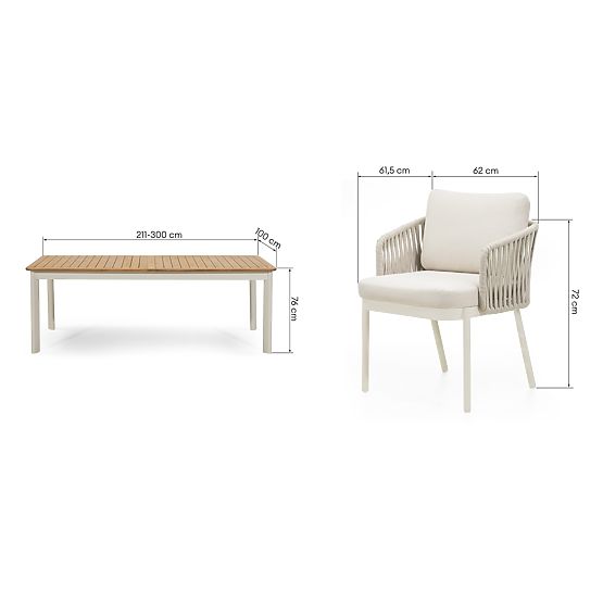 Porticato kerti szett, 211-300 cm-es kihúzható asztal + 12 szék, FSC akácfa, teak megjelenés