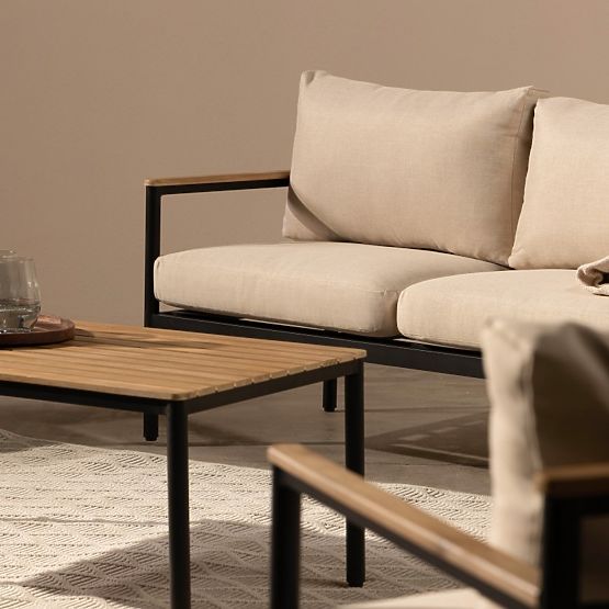 Porticello kerti bútorkészlet, alumínium, akácfa FSC, teakfa megjelenés, bézs/fekete