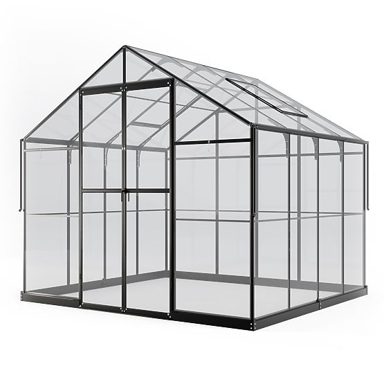 ProGlass Classic Compact 7,7 m²-es kerti üvegház alappal, edzett üveg 4 mm, alumínium