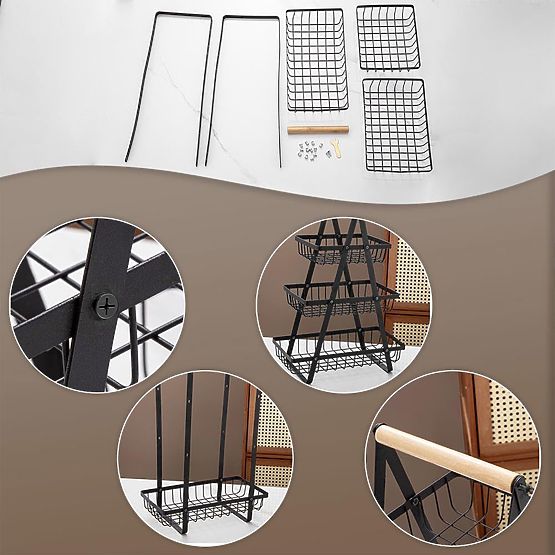 PULOS 3 szintes fekete gyümölcskosár