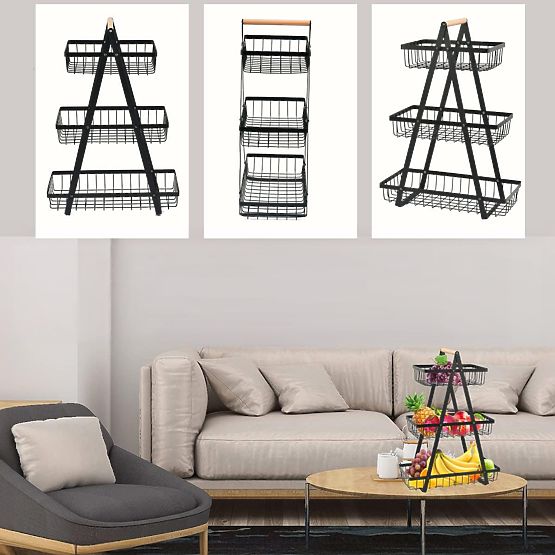 PULOS 3 szintes fekete gyümölcskosár