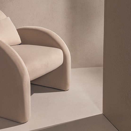 Rainbow világos bézs, bársonyos, lekerekített relaxációs fotel